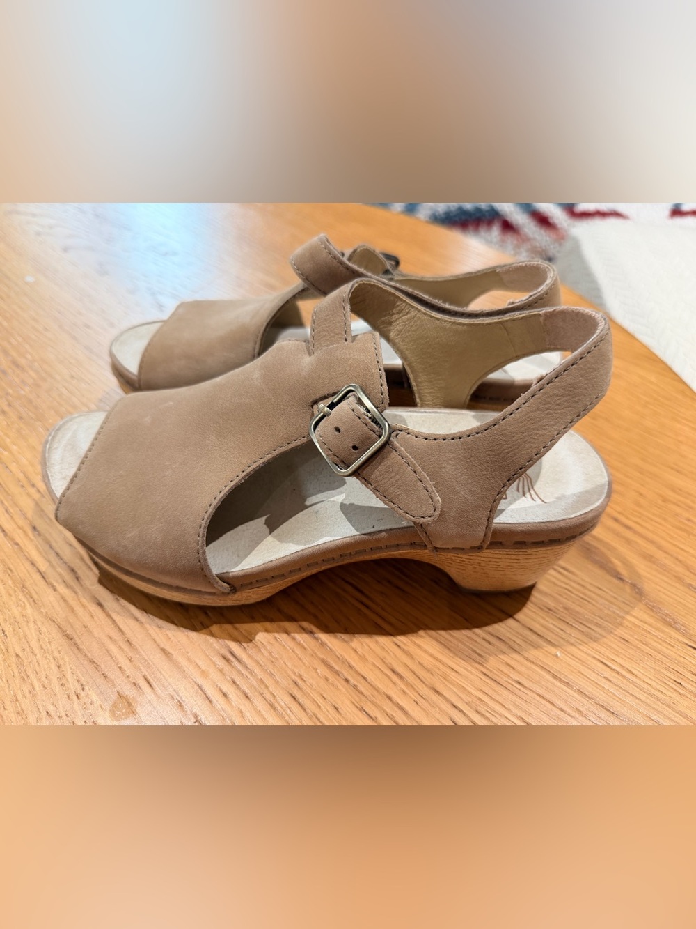 Dansko Taupe Nubuck Slingback Buckle Sandals